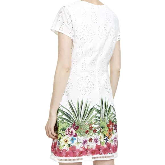 Desigual White Eyelet Sheath Dress Size 8 EU 42 Floral Design Vest Denver - Picture 4 of 9